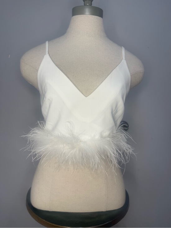 Nasty Gal Tops - Nasty Gal White Feather-Trim V-Neck Camisole